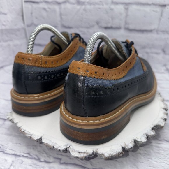 Clarks TOR England Men Size 8 Darby Limit Wingtip Oxford Shoes Blue Denim Tan - Picture 6 of 11